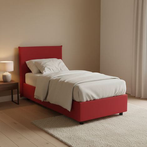 Talamo Italia Einzelbett Cassiopea, Containerbett mit Stoffbespannung, 100% Made in Italy, Frontöffnung, passend für Matratze Cm 80x200, Rot (1/3)