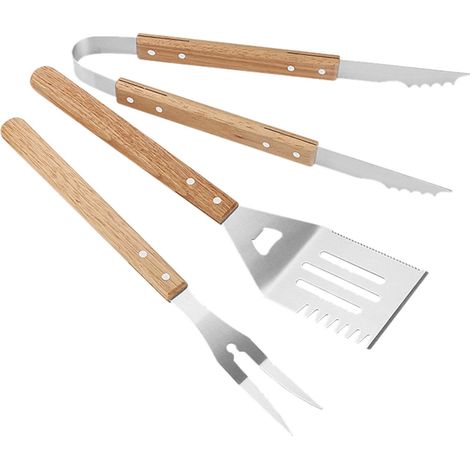 Set De Trois Accessoires Pour Barbecue - Fourchette À Grill - Spatule À Grill - Pince À Grill - En Acier Inoxydable - Pour Utilisation Extérieure - 3 Pièces (1/5)