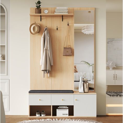 Set ingresso 120x40x200 cm in MDF bianco e legno con contenitore FloraGrace (1/5)