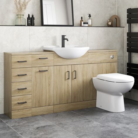 Bathroom Vanity Unit Drawer Cabinet Laundry Storage Toilet Basin Oak 1564mm (1/5)