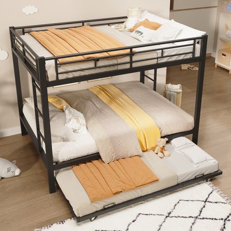 Letto a castello in metallo nero 140x200 cm con letto estraibile e sponde di protezione alte (1/5)