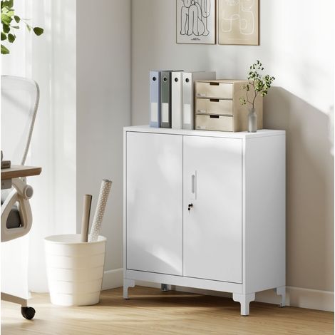 Meuble de rangement de bureau en métal avec portes verrouillables, 2 niveaux, blanc DESVIAE (1/5)