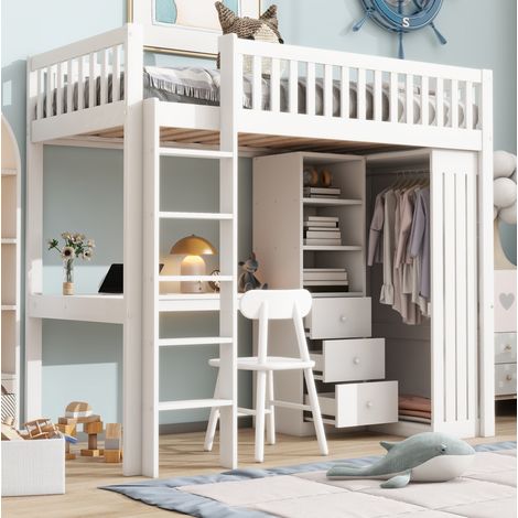 letto salvaspazio 90x200 con scrivania e armadio bianco HAVRYA (1/5)