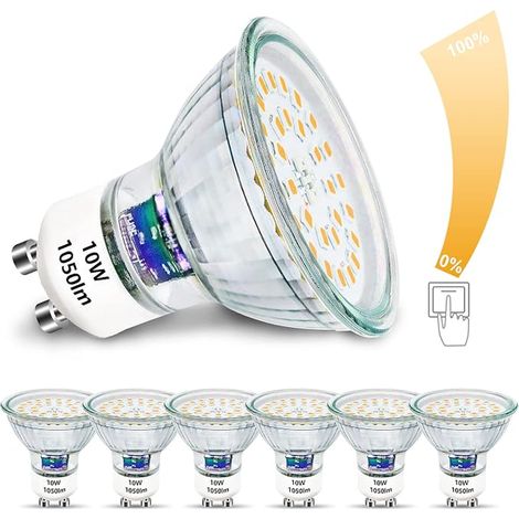 GU10 LED Blanc Chaud 10W Ampoules Intensité Variable Remplace 100W Ampoules Halogènes Lumineux 1050LM 3000K Spot LED 230V Scintillement (1/4)