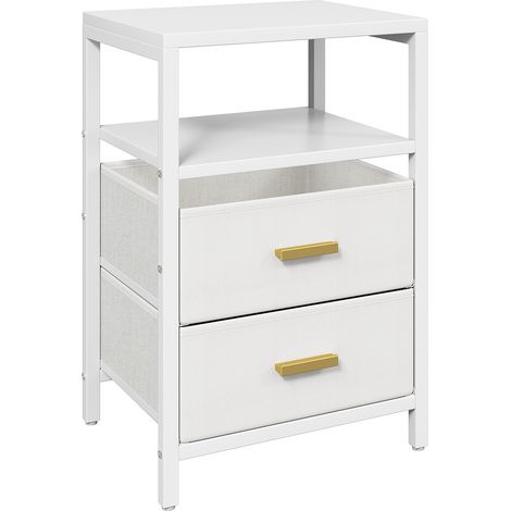 Table de chevet x2 Blanche Moderne 2 tiroirs en tissu étagère ouverte structure métallique robuste rangement chambre salon (1/4)