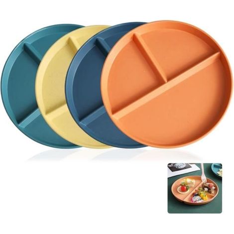 4pcs Assiette Compartiment Adulte Plateau à Assiettes Divisées Assiette Enfant Assiette Regime Portion Control Plate Assiette Repas (1/4)