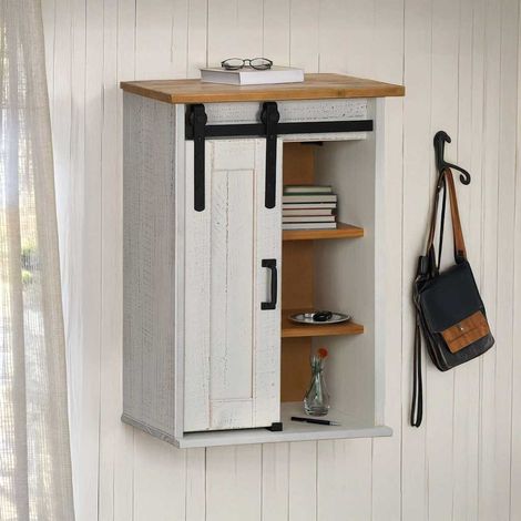 vidaXL Pensile HALDEN con Anta Scorrevole Bianco 49x22,5x70 cm in Pino