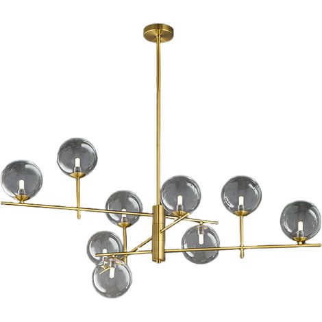 Plafonnier Orientable En Métal Et Aluminium Laiton Bruni 9 Lumières G9, Design Moderne Avec Diffuseurs En Verre Borosilicate Transparent - Perenz (1/4)