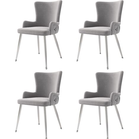 Set de 4 sillas de comedor en terciopelo gris con patas de metal plateado MODENUIT (1/5)