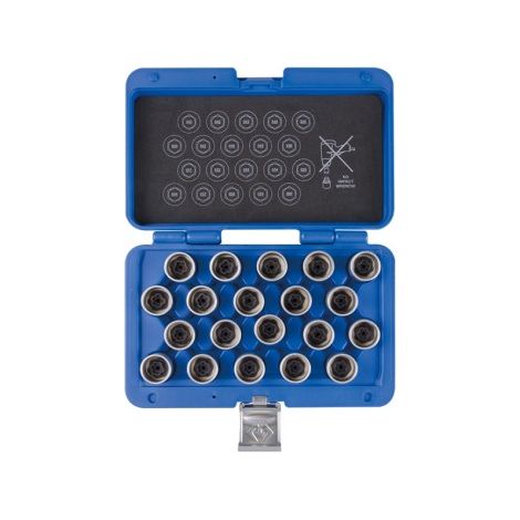 Coffret de douilles antivol BMW 20 pièces – Chrome-molybdène – Entraînement 6 pans 17 mm – Finition acier chromé – King Tony (1/2)