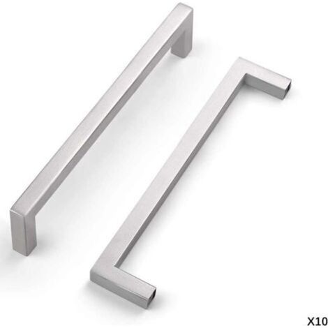 Juego de 10 tiradores para armarios de cocina, muebles y cajones, de acero inoxidable plateado, con una distancia entre centros de 96 mm -Crezuo