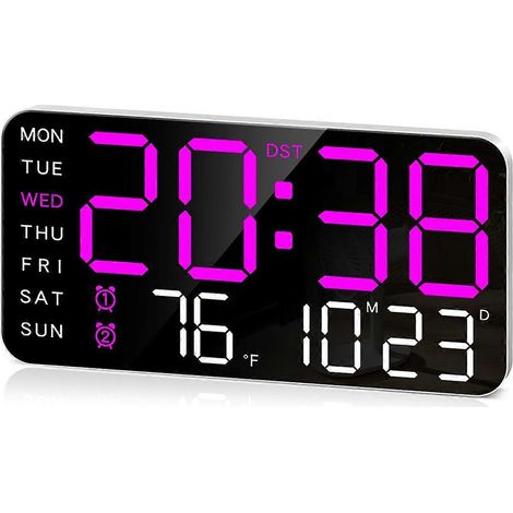 Horloge murale numérique grand format 8,4 pouces, réveil LED avec chiffres - Violet - (1/5)
