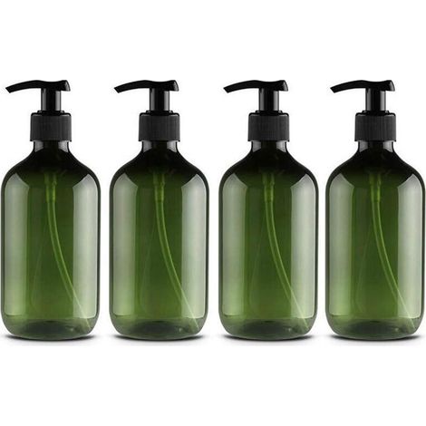 Lot de 4 flacons en plastique avec pompe pour lotion pour animaux de compagnie, shampoing, gel douche, crème pour les mains, 500 ml, vert et marron (1/5)