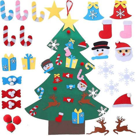 Árbol de Navidad de fieltro para armar, juego de decoración navideña para niños con adornos colgantes removibles, manualidades navideñas compatibles con niños. (1/5)
