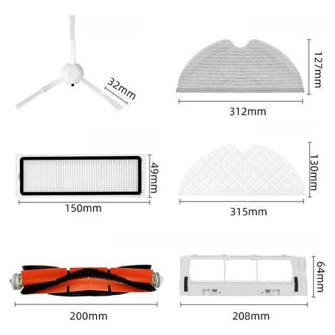 Accessories for Xiaomi Mijia Robot Vacuum Cleaner, compatible with 1C/2C/1T/F9 models, including main brush/side brush/filter/filter cartridge/mop cloth. (1/4)