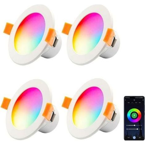 Pack de 4 spots encastrs LED WiFi 10W RGB dimmables Compatible Alexa et Google Home 16 millions de couleurs Installation facile