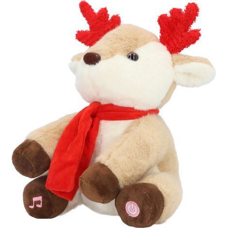 Renne en peluche lumineux et musical, doux et agréable au toucher, idéal comme jouet de chevet ou de bureau. (1/5)