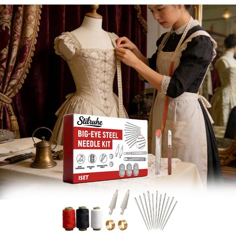 Large-Eye Steel Needle Set: Easy and Smooth Threading, Convenient and Practical Tool Set for Home Sewing and Crafting -- Includes: 1 Seam Retrieval Tool, 25 Steel Needles, 1 Needle Cylinder, 6 Threads (1/5)