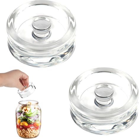 Set aus 2 Gärgewichten aus Glas mit griffigem Henkel und einzigartiger, strukturierter Oberfläche. Gärgewichte aus Glas – zum Fermentieren, Einlegen, Pökeln und Marinieren von Gemüse. (1/5)