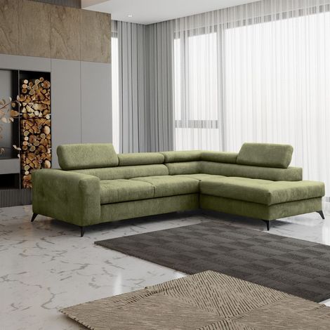Ecksofa Schlafsofa AMADEO Stoff Anafi Limettengrün Ottomane Rechts (1/2)