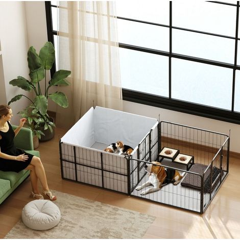 Box per cuccioli a 7 pannelli, 2 zone, 203 x 102 x 60 cm, nero OKMYHOME (1/5)