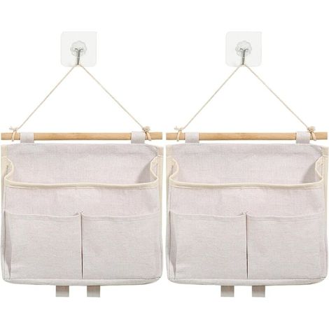 Lntyq 2 Pièces Sac de Rangement Suspendu, Organisateur Mural Suspendu avec Poche, avec Crochets Mural Suspendu Rangement, Pliable Mural pour Chambre, Coucher Salle, Bain, Bureau, Cuisine (Beige)