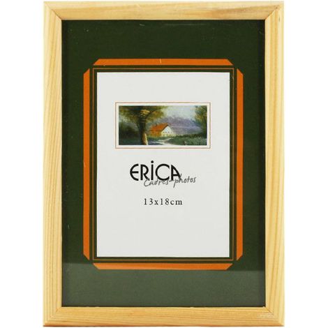 Cadre photo - Bois naturel - Pour photo 13 x 18 cm - Vitre en verre (1/2)