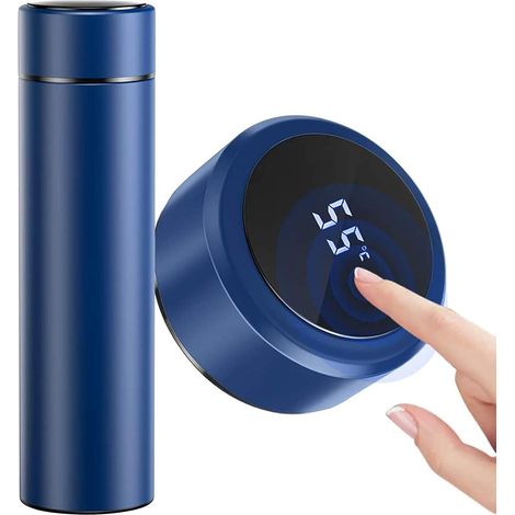 Boîteille Isotherme en Acier Inoxydable 500 ml, Tasse Pour Eau Chaude Avec Indicateur de Température à Ecran LED, Boîteille Intelligente Tasse d'étanchéité -Bleu-Fei Yu (1/4)