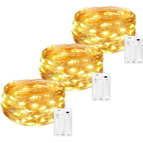 Guirlande Lumineuse Lot de 3, Guirlande led guilande lumière 5M 50LED guirlande lumineuse chambre Decoration exterieur interieur pour Noel Sapin Jardin-Blanc Chaud