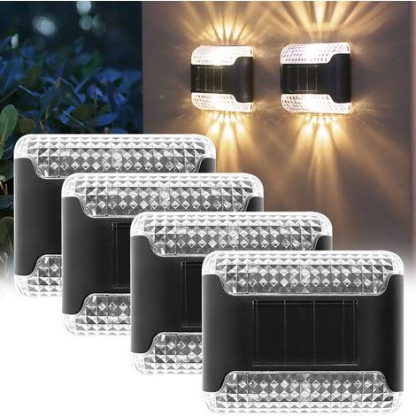 Paquet de 4 appliques solaires, lampes murales extérieures haut et bas, lampe de marche LED étanche, lumières de clôture solaire pour porche de jardin (1/5)