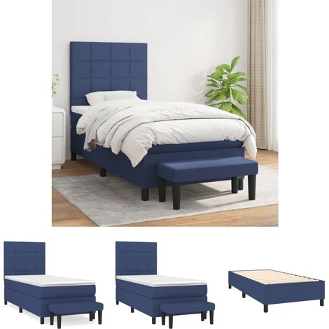 Taschenfederkern - vidaXL Boxspringbett mit Matratze Blau 90x200 cm Stoff - Stoffbett (1/5)