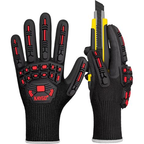 Anti-Shock Work Gloves with TPR Protection Cut resistant class C, nitrile coating, good adhesion, ideal for builders (Black Red, XL) (1/5)