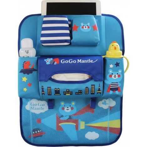 Organiseur de dossier de siège auto, modèle cartoon, bleu, rangement intérieur de voiture, pour enfants, support de tablette (1/3)