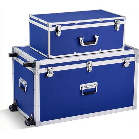 Mophorn Lot de 2 caisses de transport avec roulettes, équipées de 3 poignées métalliques, parfaites pour le voyage, le rangement. Comprend un cadenas à combinaison et un cadre en métal, bleu. (1/2)