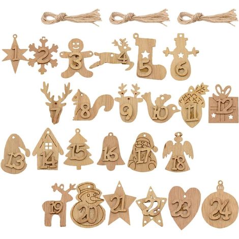 Pendentifs Bois Chiffres Calendrier pour Décoration Sapin Noël Thème Créatif Surface Lisse sans Éclats Ornement Suspendu pour Maison et Arbre de Noël (1/5)