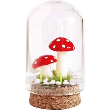 Champignons miniatures réalistes pour maison de poupée, avec couvercle en verre, figurines décoratives pour échelles 1/6 et 1/12.