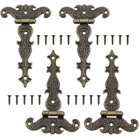 Charnière - 4 pièces - Avec clous - Charnière de porte - Zinc - Charnières de meuble - Charnière d'armoire - Convient pour les ferrures de meubles telles que les boîtes et les caisses à vin - 11,3×6,9 (1/5)