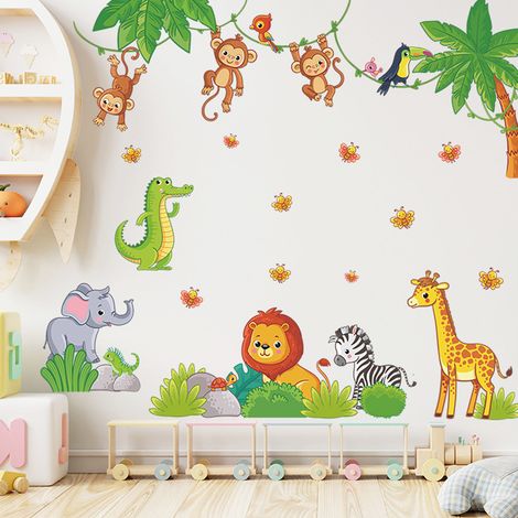 Autocollants Muraux Animaux De La Jungle - 2 Feuilles 30 x 90 cm - Pour Chambre D Enfant Salon Salle De Jeu - Décor Murale Détachable Et Étanche (1/5)