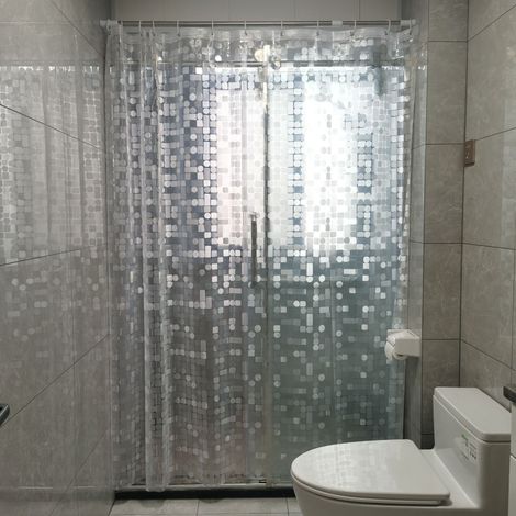 Rideau de douche 180 x 180 cm, doublure de rideau de salle de bain semi-transparente à motifs géométriques pour salles de bain humides, rideau de bain épais en EVA imperméable et résistant à la moisis (1/5)