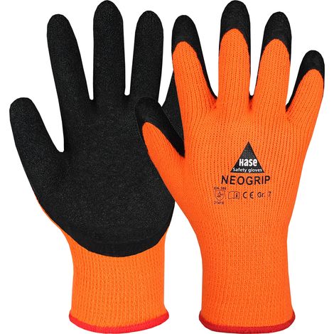 Hase Strickhandschuhe Neogrip-Orange Größe 7, Polyester 12 Stk
