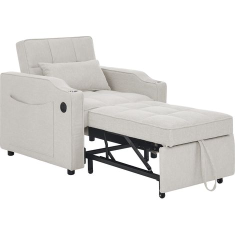 Sillón cama 3 en 1 beige con USB y USB-C, portavasos de acero y respaldo reclinable (1/5)