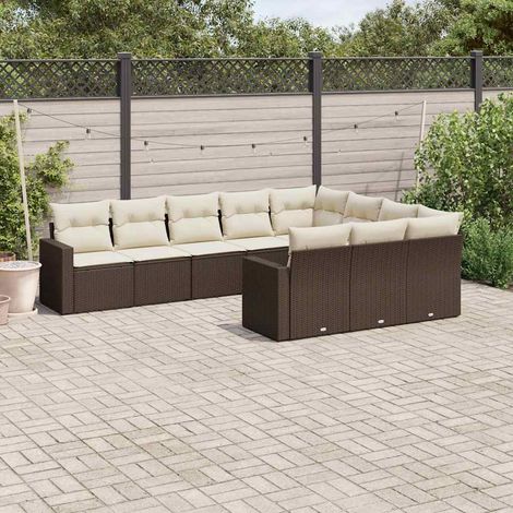 Set de sofás de jardín 10 pzas y cojines ratán sintético marrón vidaXL (1/5)