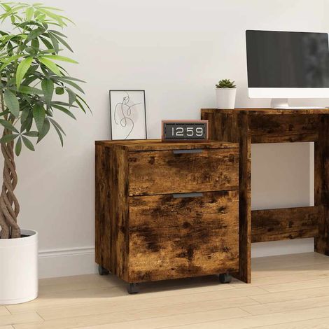 Classeur mobile à roulettes pour bureau, bois d’ingénierie, chêne fumé, 45 x 38 x 54 cm - PANGIVO (1/5)