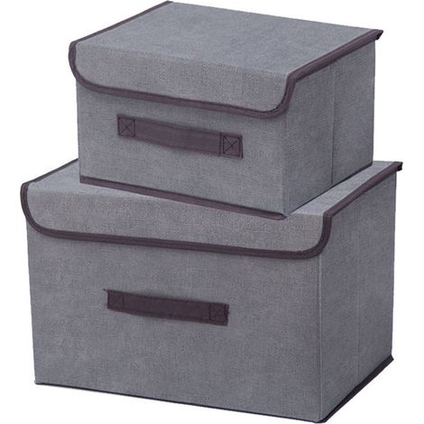Faltbare Aufbewahrungsbox aus grauem Stoff, Kleiderorganizer mit Deckel, kompakter und stapelbarer Aufbewahrungsbehälter (1/5)