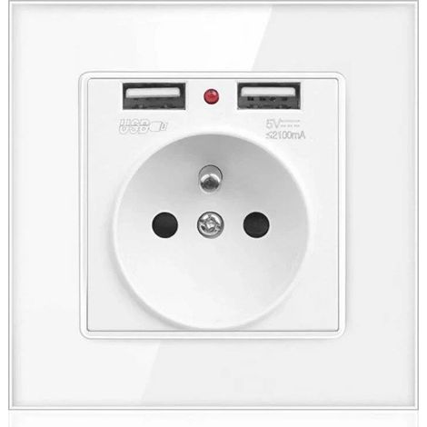 Wandsteckdose mit zwei USB-Anschlüssen – Ladegerät für iPhone/Android (französischer Stecker) (1/5)
