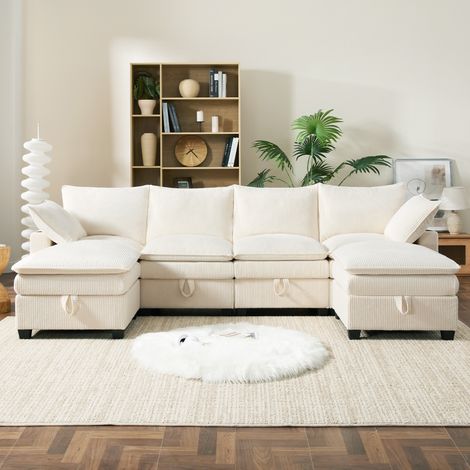 Divano modulare contenitore con pouf in corduroy OKMYHOME (1/5)