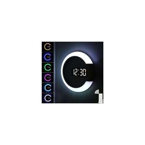 Rnemitery LED-Wanduhr mit USB-Fernbedienung, digitalem Spiegeldisplay, Wecker, Temperaturregelung, 7 RGB-Farben, 3 Helligkeitsstufen, 30,5 cm