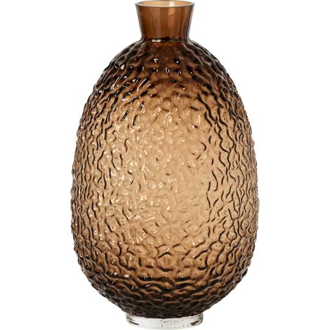 Vase ovale texturé en verre marron - marron ambré (1/3)