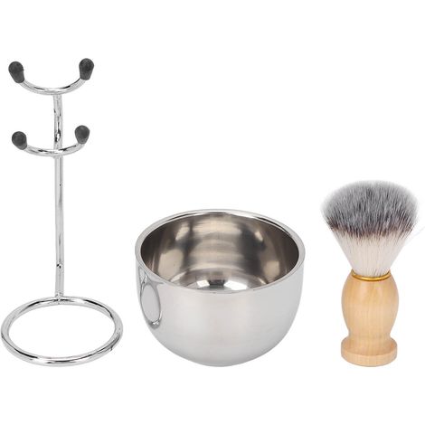 Ensemble de 3 brosses à barbe tendance pour hommes, support pour brosses à barbe, bol en mousse (1/5)