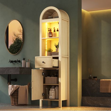 Mobile bagno alto 40 x 30 x 163 cm, LED RGB, cassetto, ante reversibili HAVRYA (1/5)